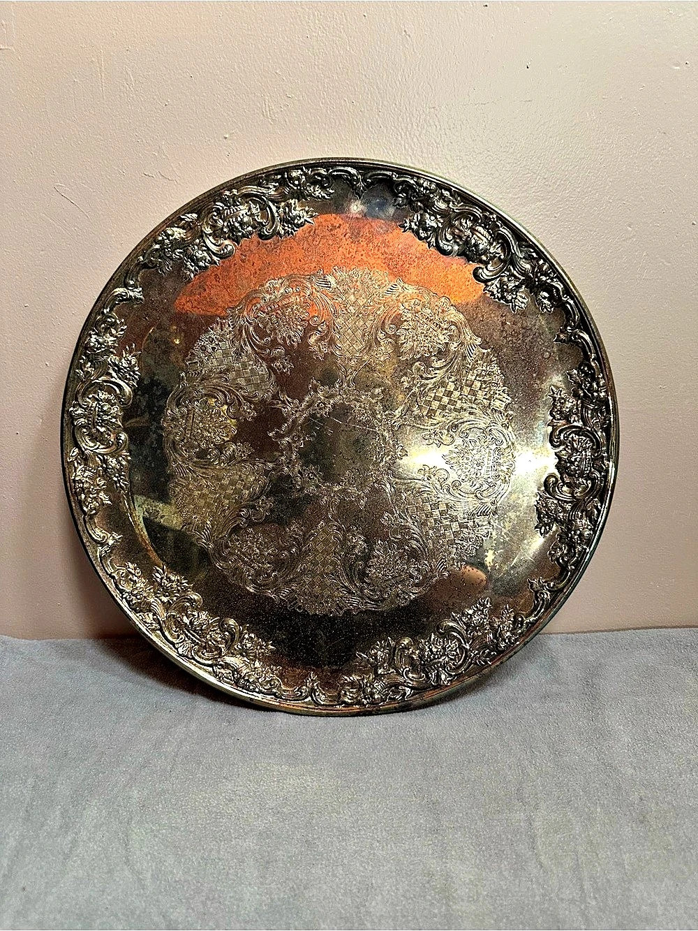 Ornate Decorative Serving Plate Brown & Gold